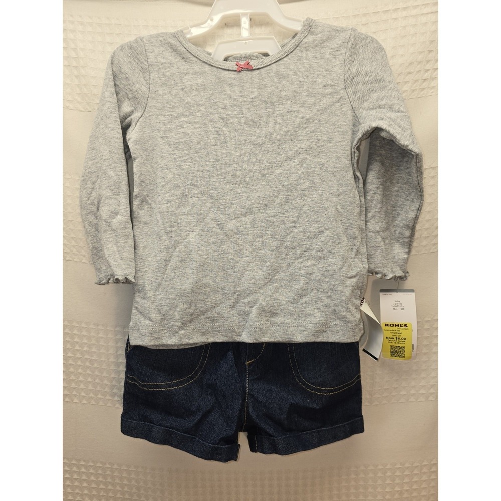 Carters Jumping Beans 18M Long Sleeve Shirt Denim Shorts Outfit Set 8085